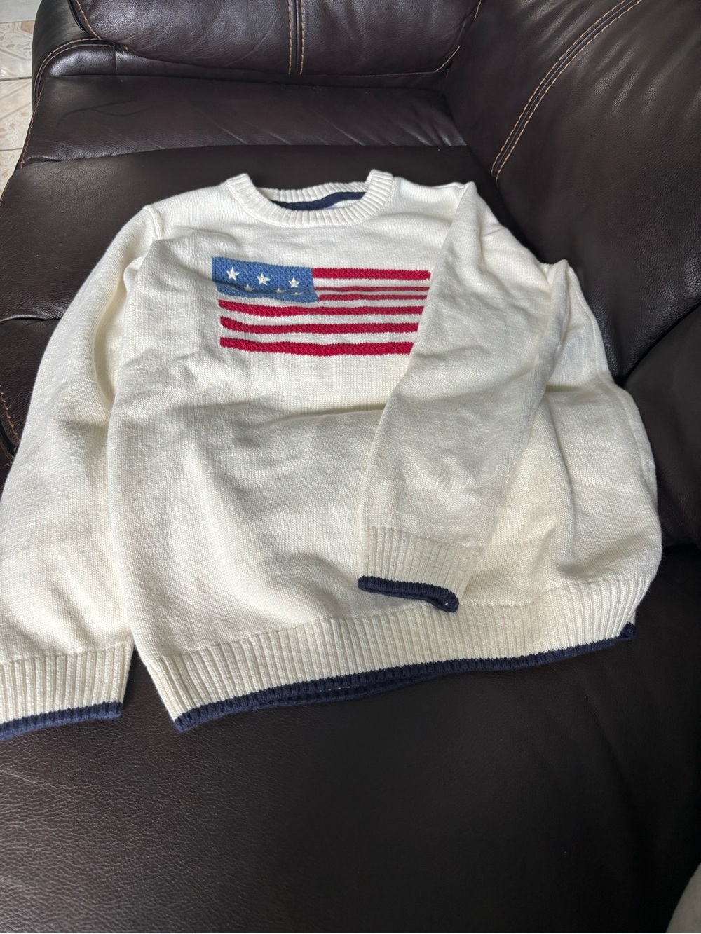 Gymboree Cream Crewneck Sweater with Red & Blue Flag Motif - Picture 2 of 3